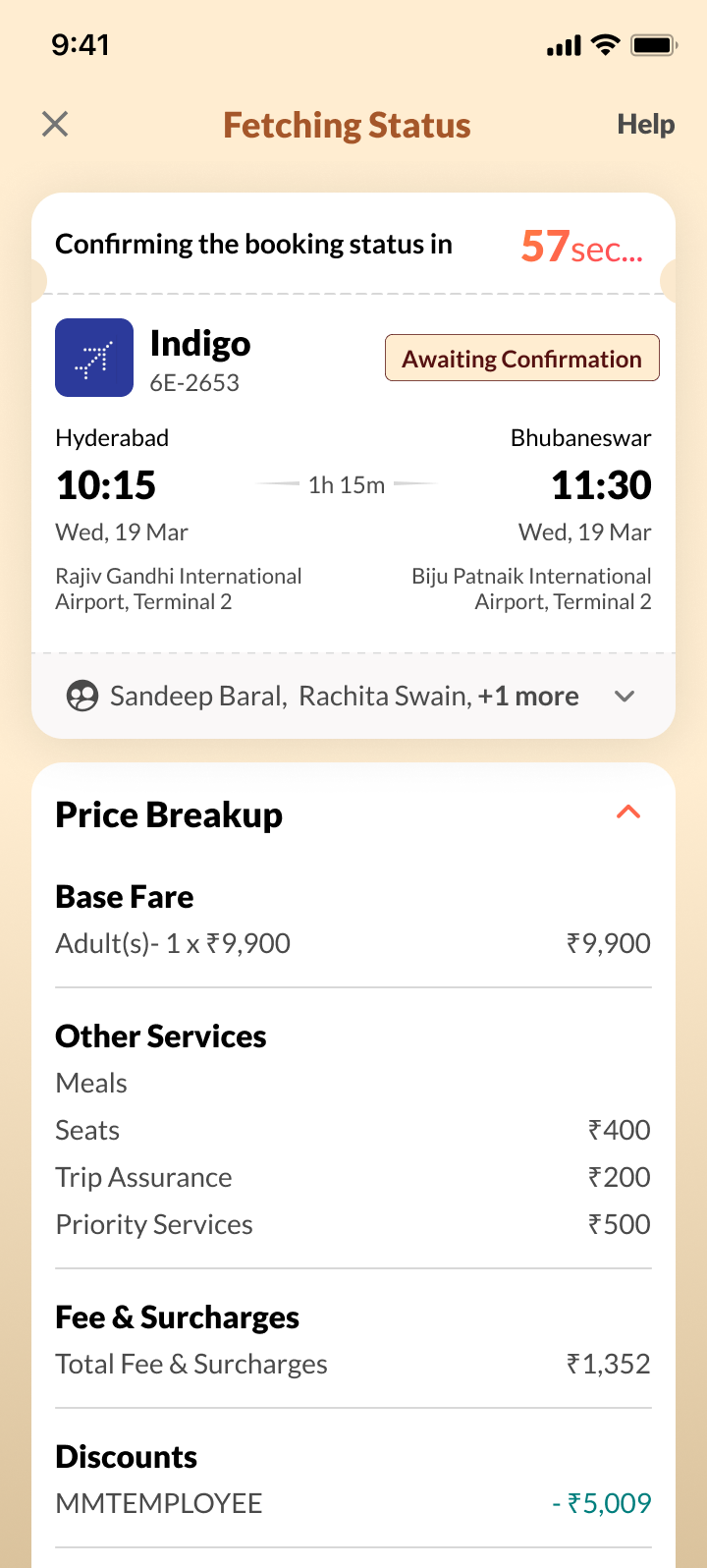 Booking status being fetched with an estimated wait