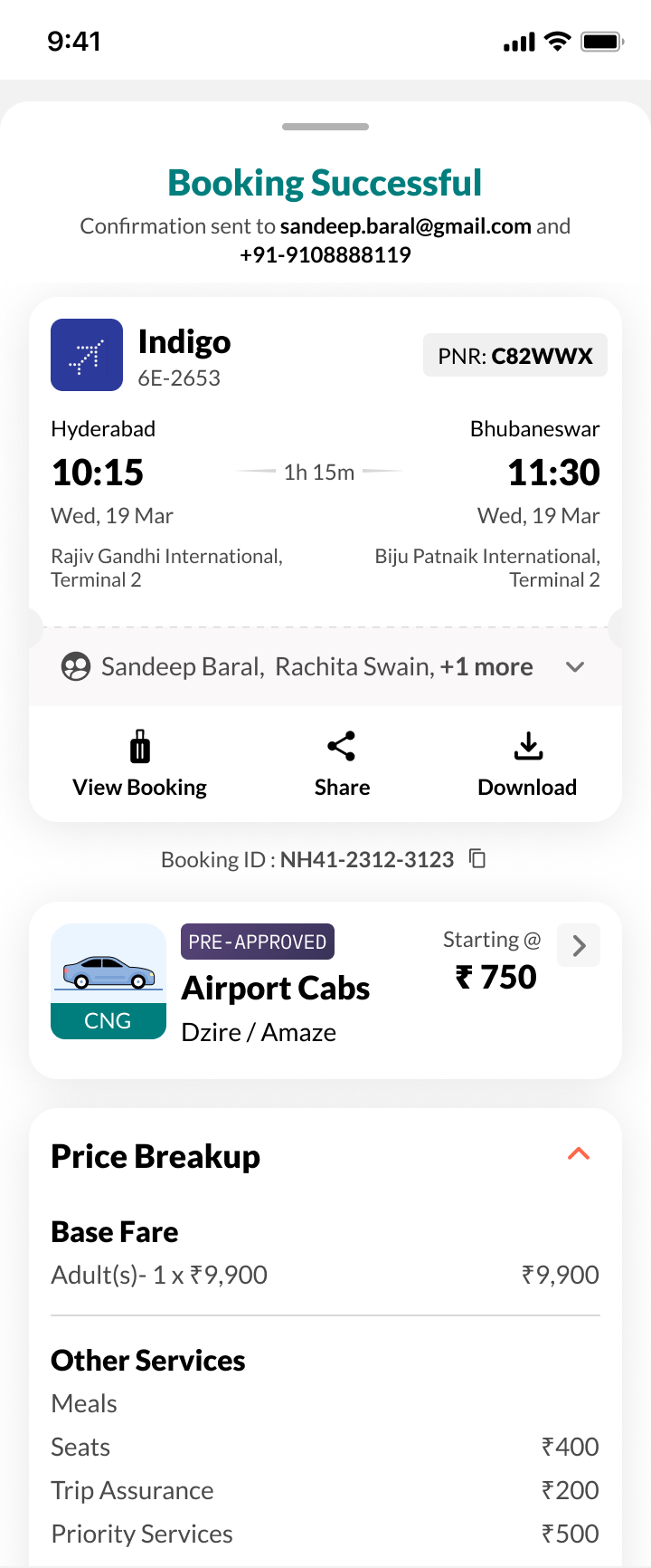 Booking success state before the hotel recommendation appears