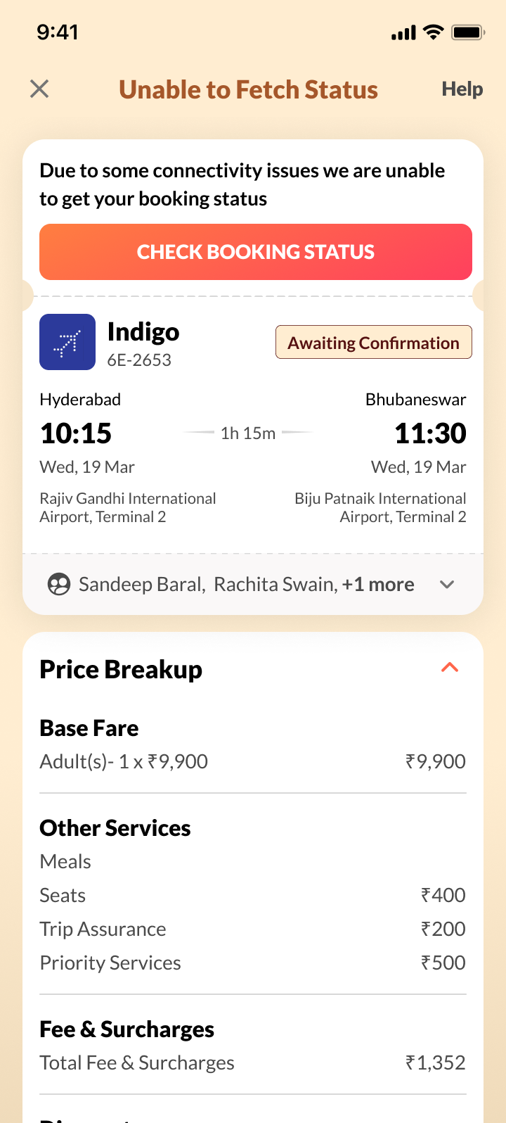 Unable to fetch booking status screen